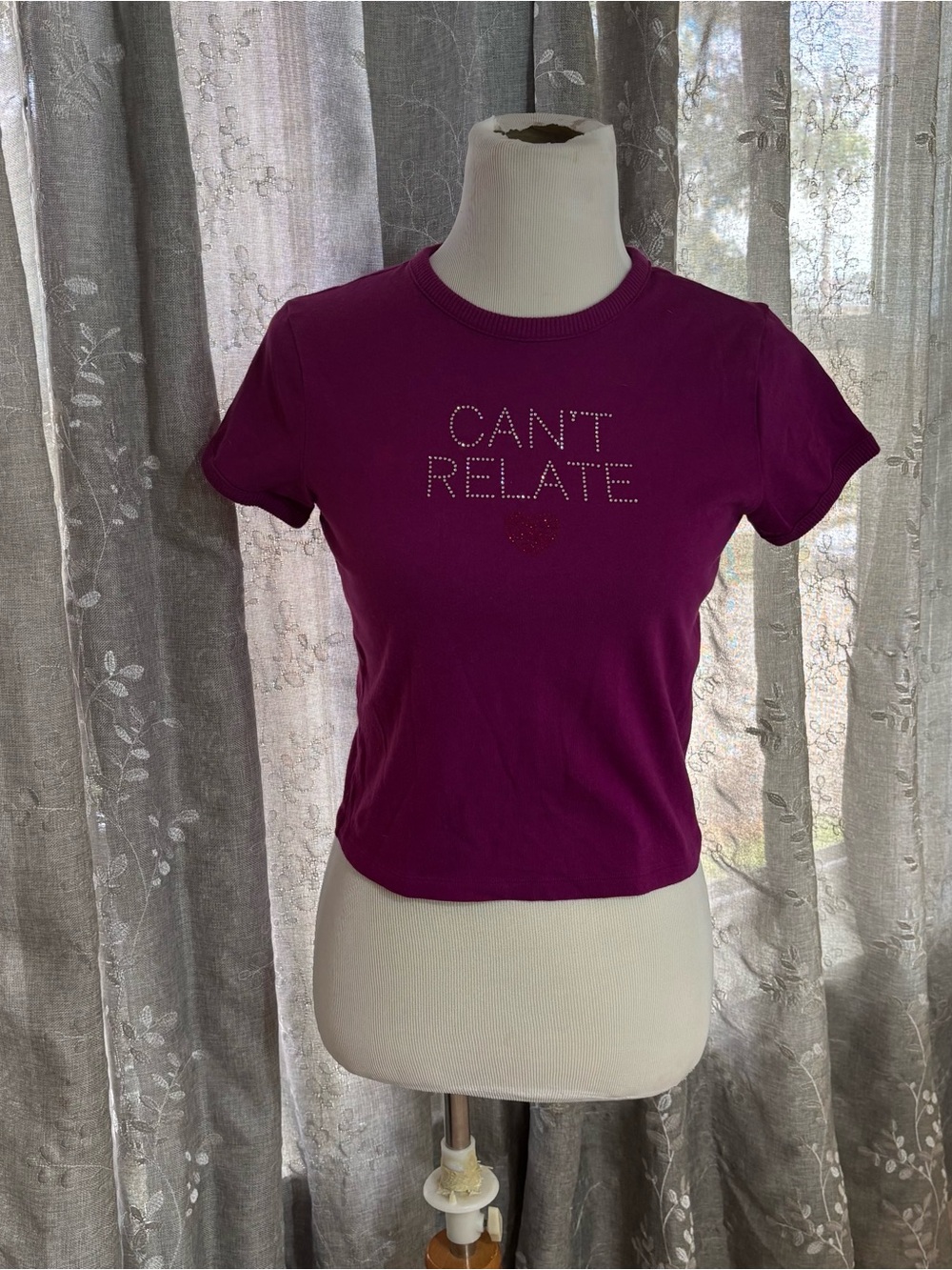 PINK Victoria's Secret Purple Studded "CAN'T RELATE" Crewneck Tee